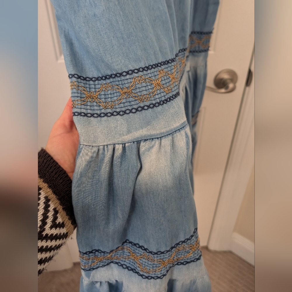 Lapis Blue Denim‎ Tiered Embroidered Maxi Dress M - Picture 8 of 15